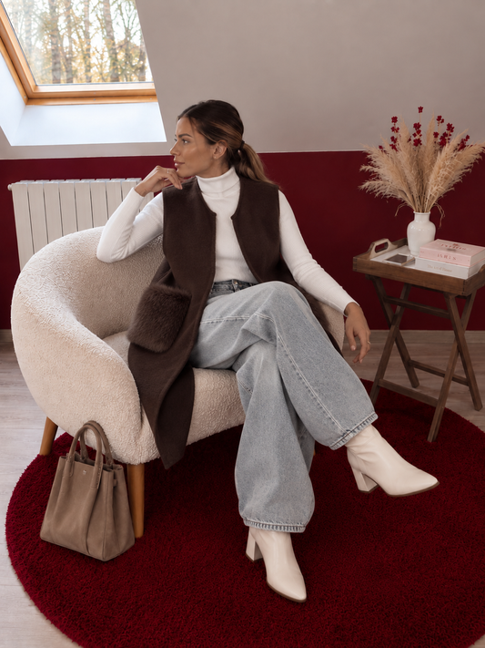 GILET FOURRURE SANS MANCHE CHOCOLAT
