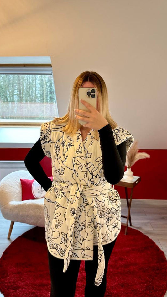 VESTE SANS MANCHE BRODÉ BLANC - MaisonKLLY