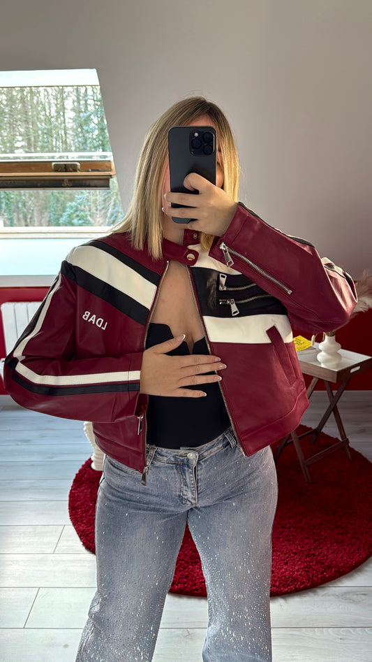 VESTE MOTARDE BORDEAUX - MaisonKLLY