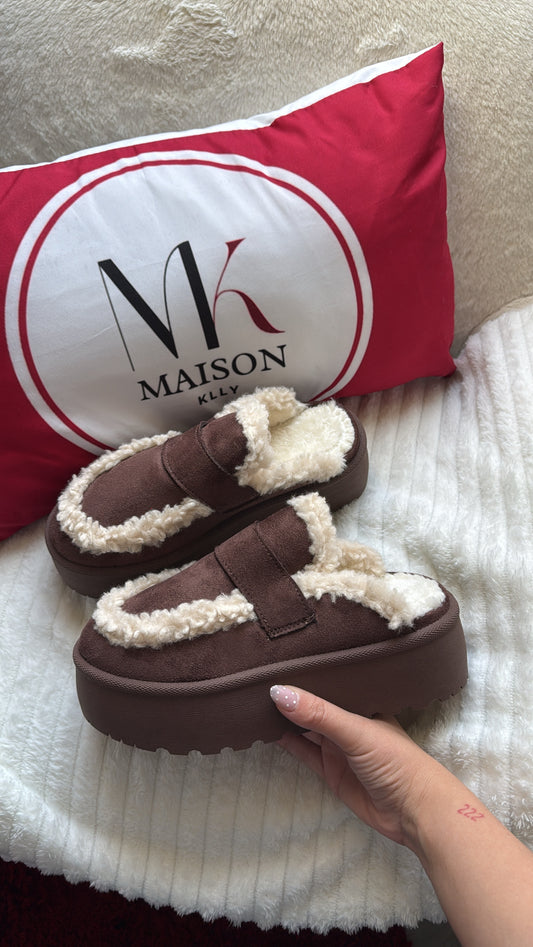 MULES FOURRÉES CHOCOLAT