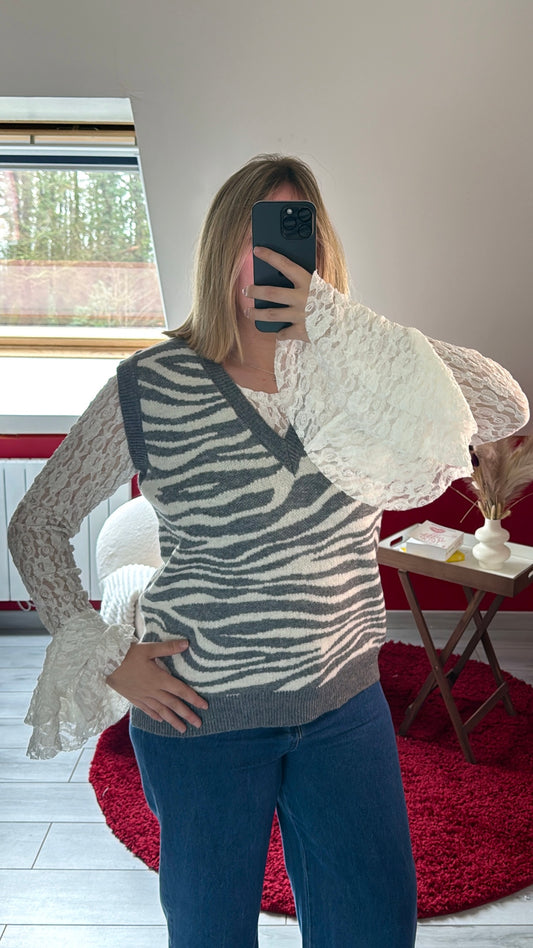 PULL SANS MANCHE ZÉBRÉ GRIS - MaisonKLLY