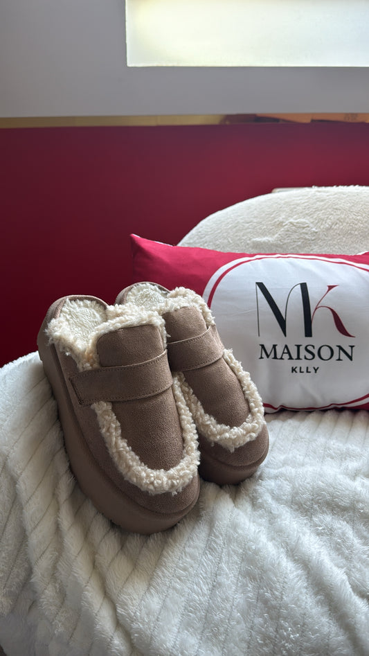 MULES FOURRÉES TAUPE