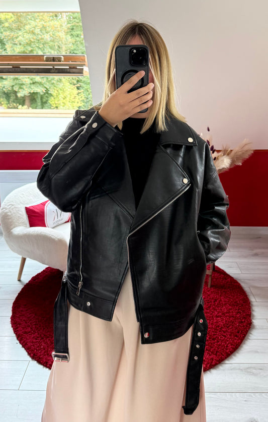 VESTE SIMILICUIR OVERSIZE NOIR - MaisonKLLY