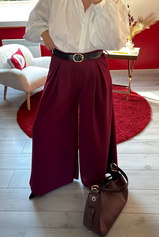 PANTALON FLUIDE BORDEAUX AVEC CEINTURE - MaisonKLLY