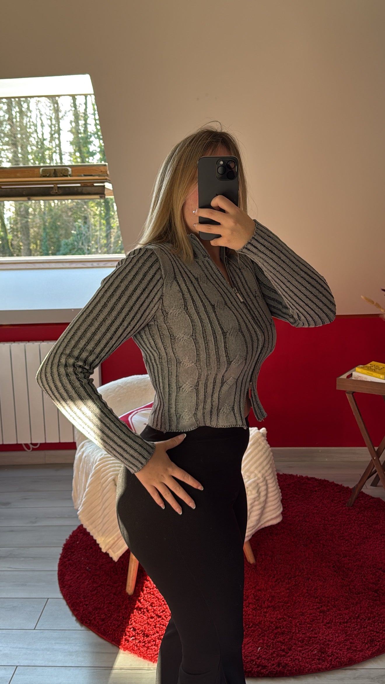 HAUT ZIP GRIS - MaisonKLLY