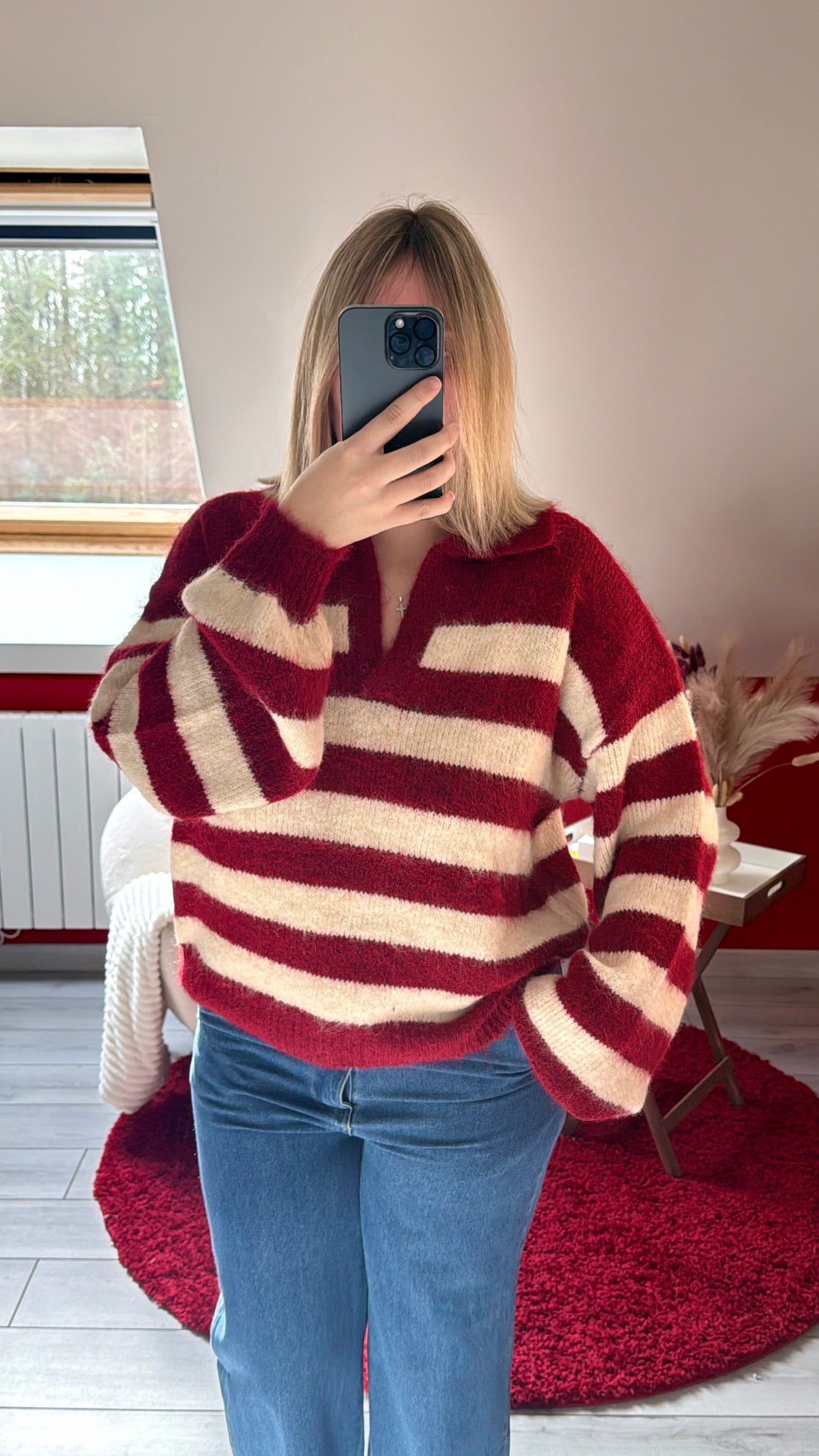 PULL RAYURE BORDEAUX - MaisonKLLY