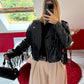 VESTE SIMILICUIR FRANGE NOIR - MaisonKLLY