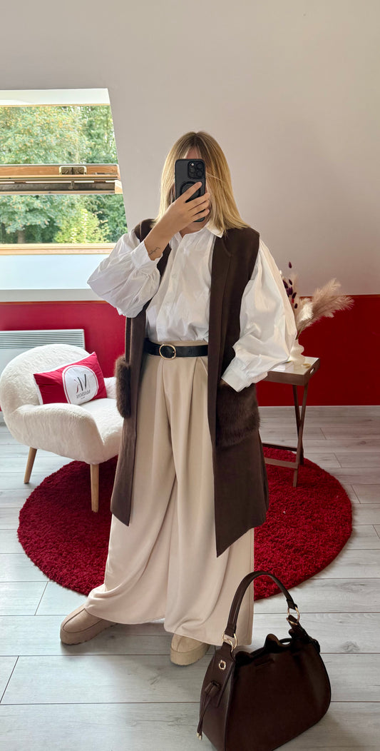 GILET FOURRURE SANS MANCHE CHOCOLAT - MaisonKLLY