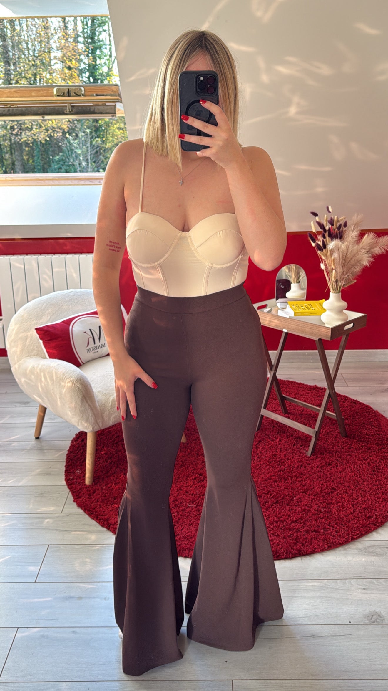 PANTALON JAMBE LARGE CHOCOLAT - MaisonKLLY