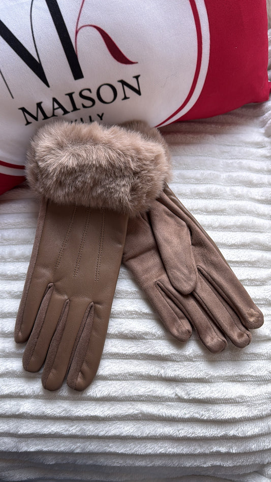 GANTS FOURRURE TACTILE TAUPE - MaisonKLLY