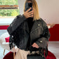 VESTE SIMILICUIR FRANGE NOIR - MaisonKLLY