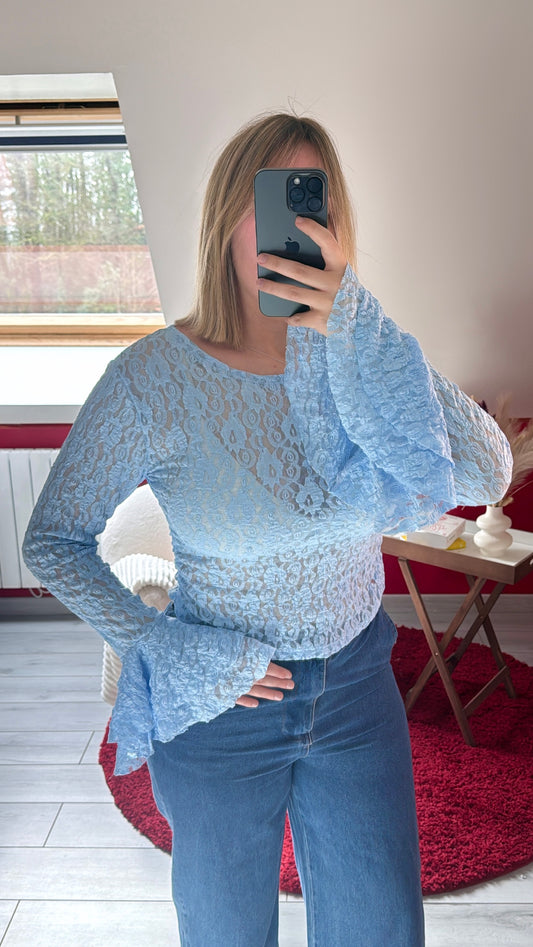HAUT DENTELLE BLEU - MaisonKLLY