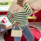 PULL RAYURE VERT « AMOUR » - MaisonKLLY