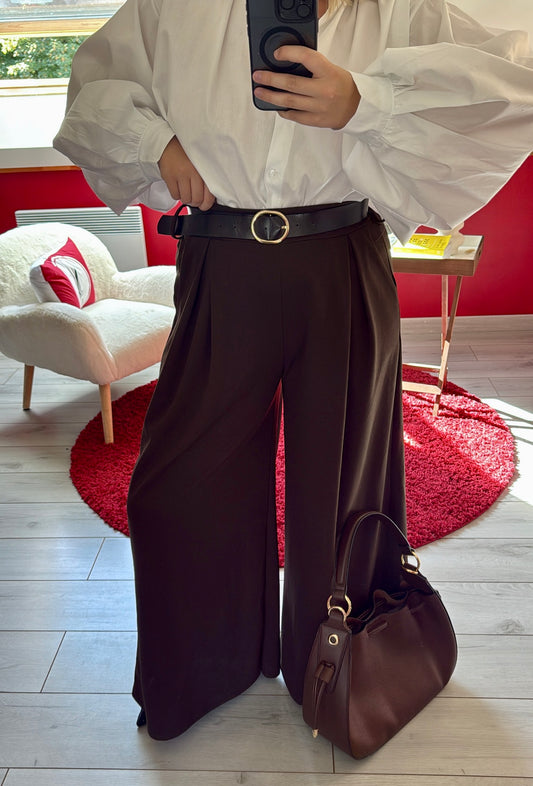 PANTALON FLUIDE CHOCOLAT AVEC CEINTURE - MaisonKLLY