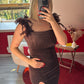 ROBE BRILLANTE À PLUME CHOCOLAT - MaisonKLLY