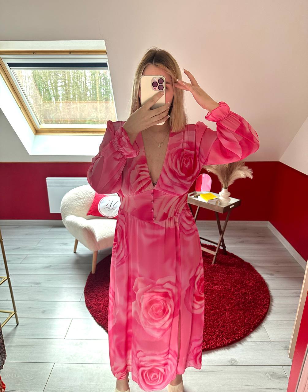 ROBE FLEURS ROSE - MaisonKLLY