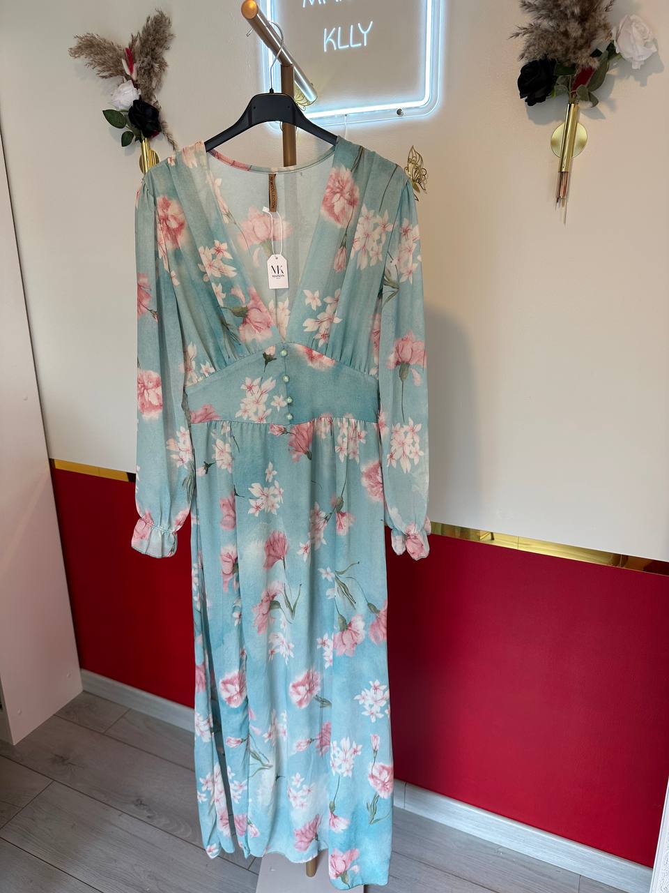 ROBE FLEURS BLEU - MaisonKLLY